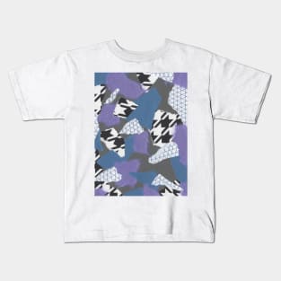 Houndstooth and Hard Edges - Black, White, Purple, Blue - Abstract Mixed Torn Paper Collage Kids T-Shirt